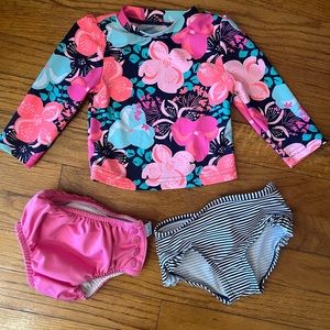 Pink Floral Baby Girl Swimsuit Set and Swim Diaper